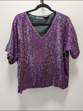 Vtg Sequin V-Neck Top